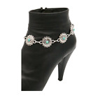 Women Silver Boot Chain Western Bracelet Shoe Flower Charm Turquoise Jewelry