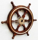 Vintage Style Brass   Wood Ship Wheel Helm Nautical Home Decor Boat Steering 18 
