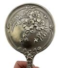 Antique German Silver Art Nouveau Floral Hand Vanity Mirror Stamped G silver