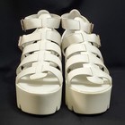 White Chunky Platform Open Toe Ankle Strap Block Heel Gladiator Sandals Shoe - 9