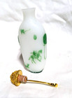 Chinese Antique Cameo Green Glass Snuff Bottle With Boat Horse Fisherman