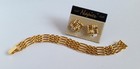 Vintage Napier Gold Tone Basket Weave Design Bracelet   Clip On Earrings Set Guc