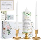 Unity Wedding Candles Ceremony Set - 3 Floral Candles Set With Gold Holders     