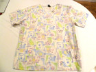 Lot Of 4 Womens Size Large Medical Scrub Tops Geometric Flowers Butterfly Bird