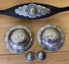 Gorgeous Sterling Silver Vintage Antique Rolled Leather Headstall big 2 rosettes