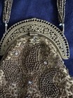 Vintage Antique Beaded Purse Gold Tone Frame Cream Silk Lining Metal Frame