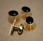 Tuxedo Shirt Studs  4  Gold Plated Textured Bead Egdes Pattern W  Black Inserts