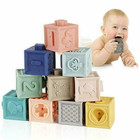 12pcs Soft Building Blocks Teether Silicone Teething Educational Toys For Baby 