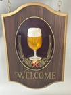 Vtg 1950s 60s Sicks  Rainier Beer Welcome Hanging Sign 3d Glass Seattle Wa
