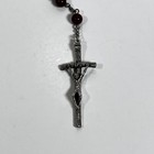 Vintage Deep Red   Maroon Bead Rosary   Silver-tone Components Made In Italy