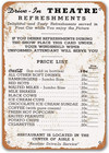 1950 Drive In Theater Menu Metal Signs Wall Poster Tin Sign Vintage Home Kitchen