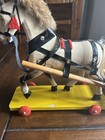 Vintage 1950 s German Gdr 10  Antique Wooden Pull Toy Play Horse Platform Wheels