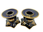 Vintage Set Of 2 Cobalt Blue W gold Rim   Floral Etching  Candle Holders Bavaria