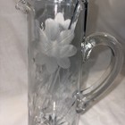 Cocktail Drink martini Pitcher Etched Floral Design 10  Tall  Glass Stir Rod