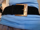 Women Very Wide Black Suede Leather Belt Silver  Size M Belt Length Is 41 In New