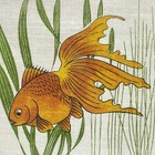 Vintage  Woven Fabric Tropical Fish Fancy Goldfish Wall Art With Oak Frame