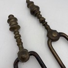 2 Antique Brass Cast Iron Fireplace Tongs Tool English 18th Century Rare Vgc