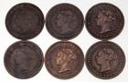 Canada Lot Of 6 Large Cents  1876-h To 1901  Fine  To Xf  Condition