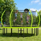 16ft Round Trampoline With Basketball Hoop  Enclosure Net  Ladder  Green