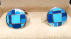 Jan Leslie Sterling Silver Purple Blue Enamel Cuff Links In Original Box   Pouch