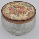 Vintage Glass Vanity Powder Jar Floral Lid Brass Rim Trinket Cottage Shabby Chic