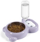 Food And Water Bowl With Water Dispenser For Dog And Cat Purple