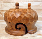 Yarn Bowl 6  Carved Wood Lotus Petal Scalloped Knit Crochet Holder Storage Bowl