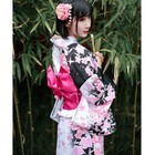 Women s Yukata Kimono Tailored Washable Pink Lily Flower Knot Obi Decorative