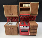 Vintage Lundby Dollhouse Kitchen Sink   Oven Stove Furniture W  Cabinets 1970s