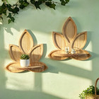 Lotus Floating Shelf Pine Wood Wall Mounted Crystal Holder Boho Zen Display Rack