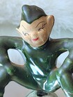      Vintage Green Ceramic Mcm 1950 s Japan Pixie Elf Sitter Figurine - Repaired