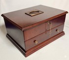 Vtg 1996 Bombay Large Mahogany Jewelry Keepsake Box Lock 2 Keys Photo Frame Lid