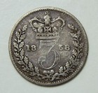 1858 Great Britain Three Pence  925 Silver   Victoria D g  3 Pence Coin 3 P