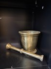 Antique Solid Brass Metal Mortar   Pestle Set In Gold Tone  Solid plain Pattern
