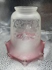 3 Vintage Matching Ruffled Pink Cranberry Glass Acid Etched Light Lamp Shade