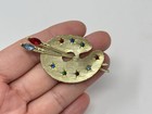 Vintage Estate Artist Palette Rhinestone Pin Brooch Paint Brush Gold Tone