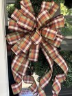 Handmade Large Fall Purple Orange Green Plaid Bow For Autumn Wreath 10 X 20 In 