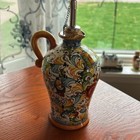 Orvieto Italian Ceramic Olive Oil Cruet W handle  Handmade  Steel   Cork Cap
