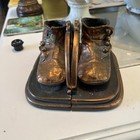 Vintage Bronze Baby Shoe Bookends Victorian Style Nursery Decor Heavy Pair