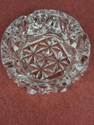 Vintage  Crystal Cut Clear Glass Cigar Cigarette Ashtray 5 1 4    Heavy