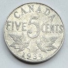 1934 Canada Five Cent Coin - 5c - Canadian Nickel - 5 Cents - Free Shipping