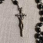 Antique Ebony Bead Rosary Italy Crucifix Cross Catholic Christian Necklace