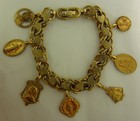 Vintage Goldtone Catholic Charm Bracelet With 6 Mini Medals Jesus Mary Religious