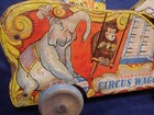 Vintage 1940 s Fisher Price  156 Circus Wagon Wood W paper Litho Pull Toy Works