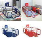 Kid Baby Playpen Fence Safety Play Yard Sturdy Breathable Mesh W Basketball Hoop