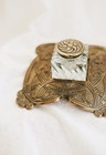 Antique Bronze Art Nouveau Inkwelll W  Glass Insert     Ornate Regal Office Decor