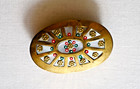 Vintage Handmade Mother Of Pearl Shell Enamel Inlay Brass Pill Box Snuff Box