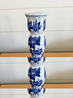 Vintage Candle Holder Cobalt Blue Porcelain Floral Design 8 3 4  H