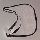 Coach Women s White Beige Signature Crescent Shoulder Bag Black Strap Zip