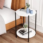2 Tier Round Coffee Table Sofa Side End Corner Table Marble Vein Nightstand Home